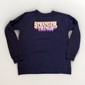 Stranger Things Netflix Crewneck Sweatshirt Black Retro Logo Mens Large